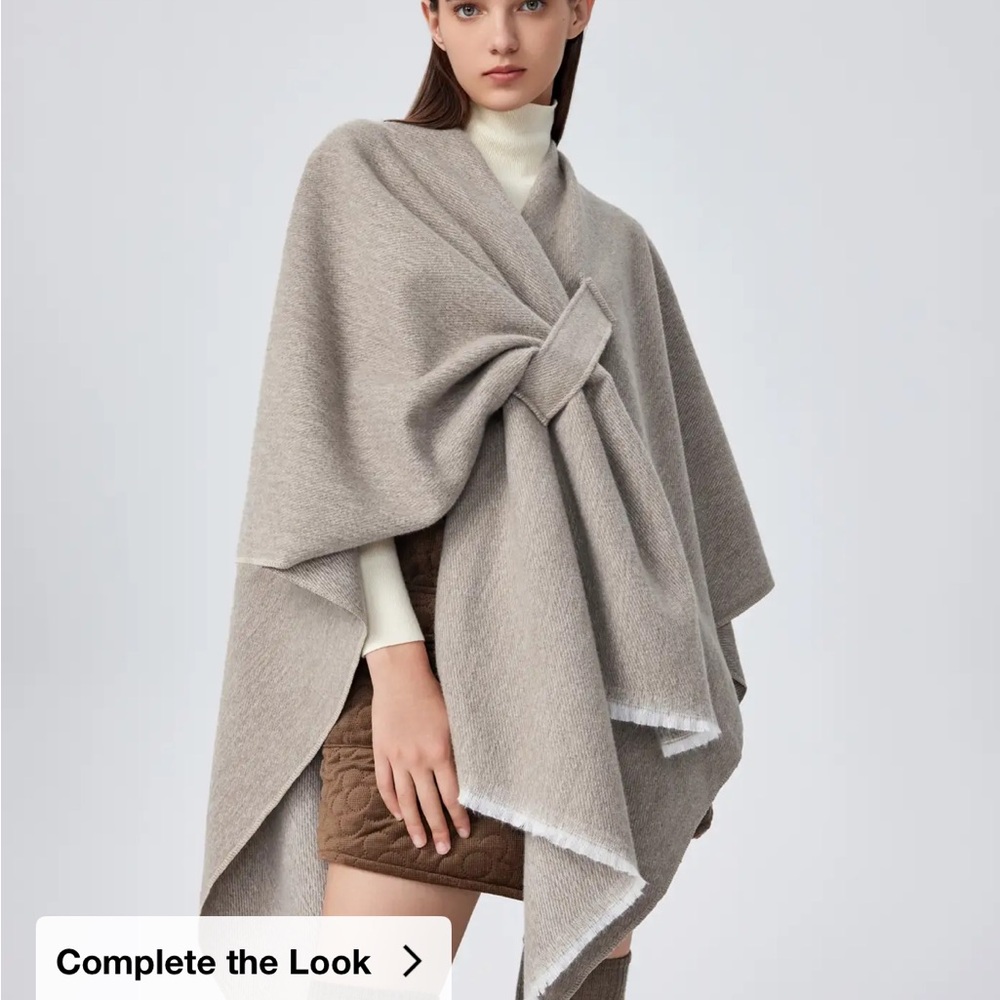 Elegant Women's Sweater Poncho in Taupe